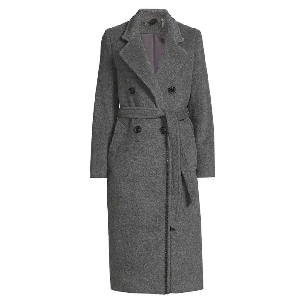 Kobi Halperin Womens Lyra Chain-Trim Double-Breasted Coat Medium Grey - NWT $798 - Picture 9 of 9